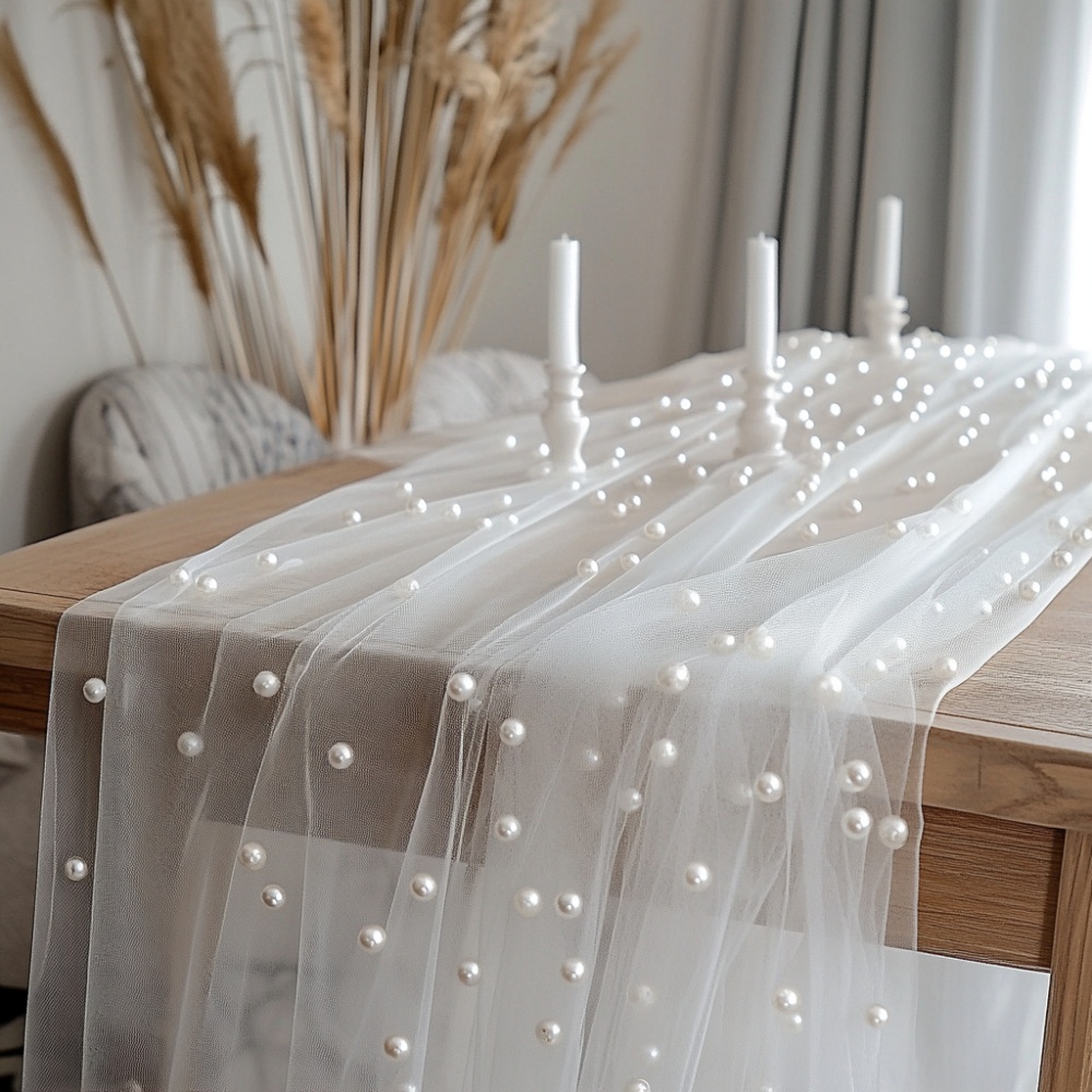 Christmas Table Runner - مفرش طاولة من الشيفون اللؤلؤي 80x300