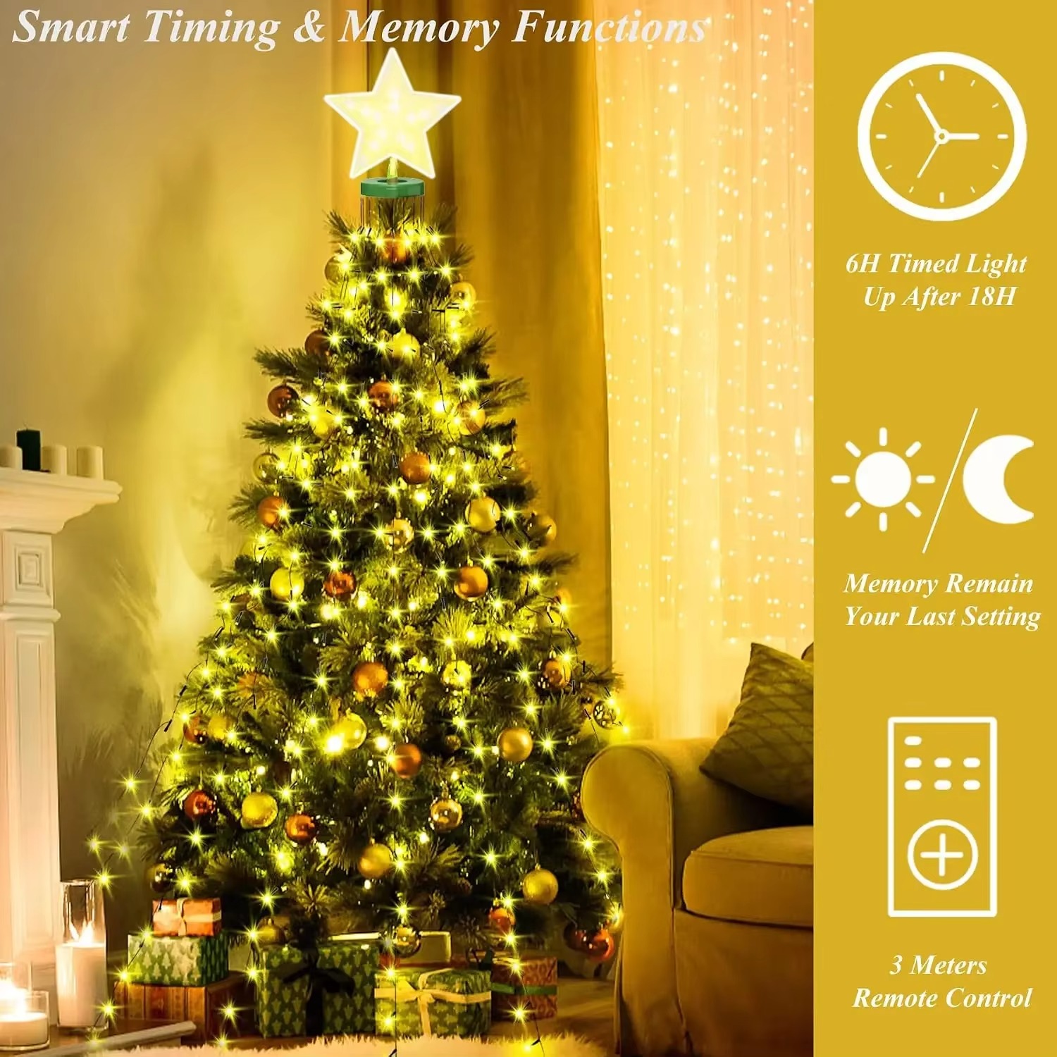 أضواء حلقة شجرة عيد الميلاد مع - مراجعة Star Tree Topper وسعره