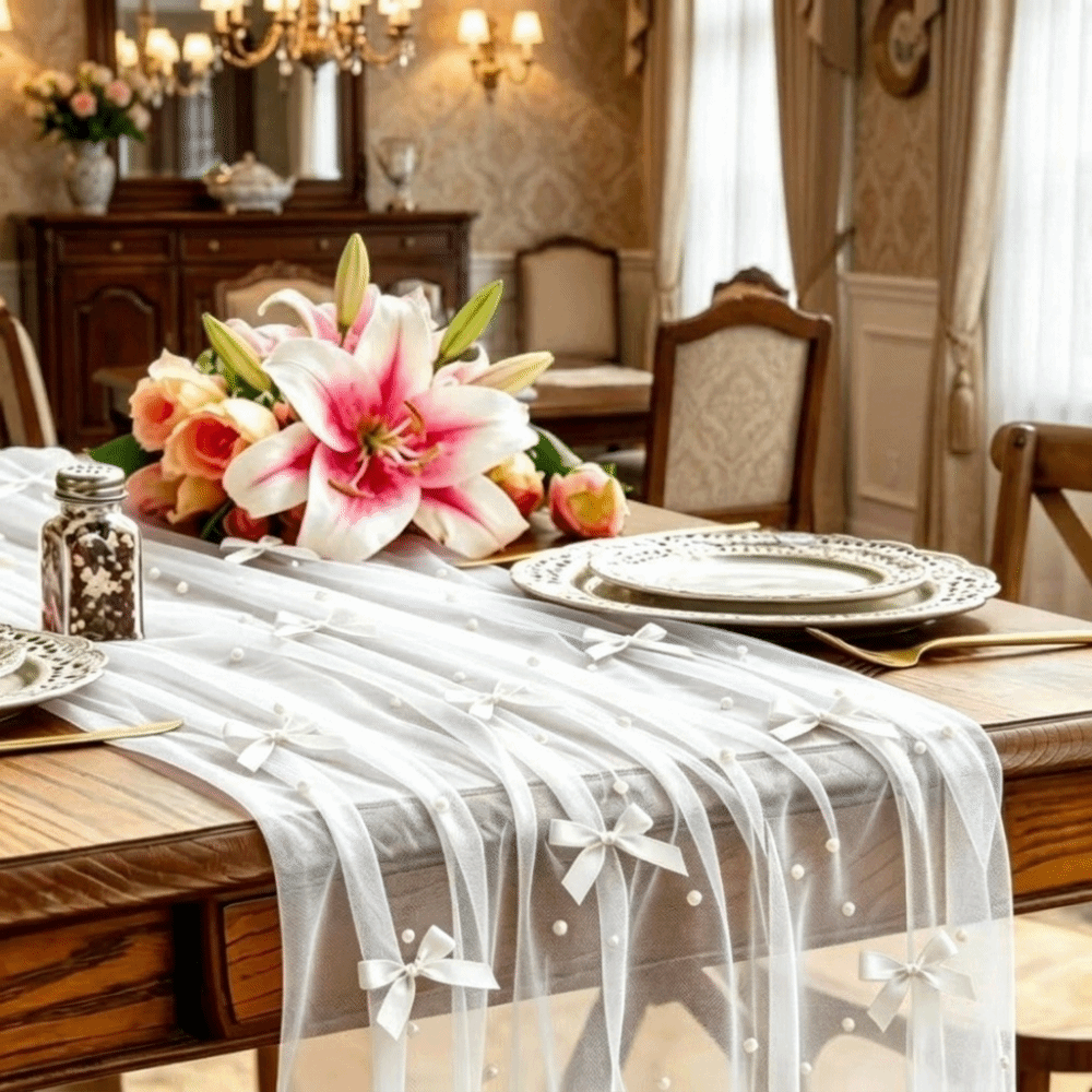 مفرش طاولة رومانسي من الشيفون  - مراجعة Christmas Table Runner وسعره